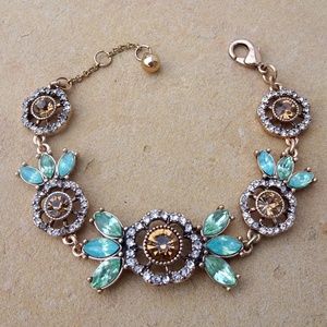 Mint Opalescent Jewel Floral Gold Tone Boho Chic Statement Bracelet